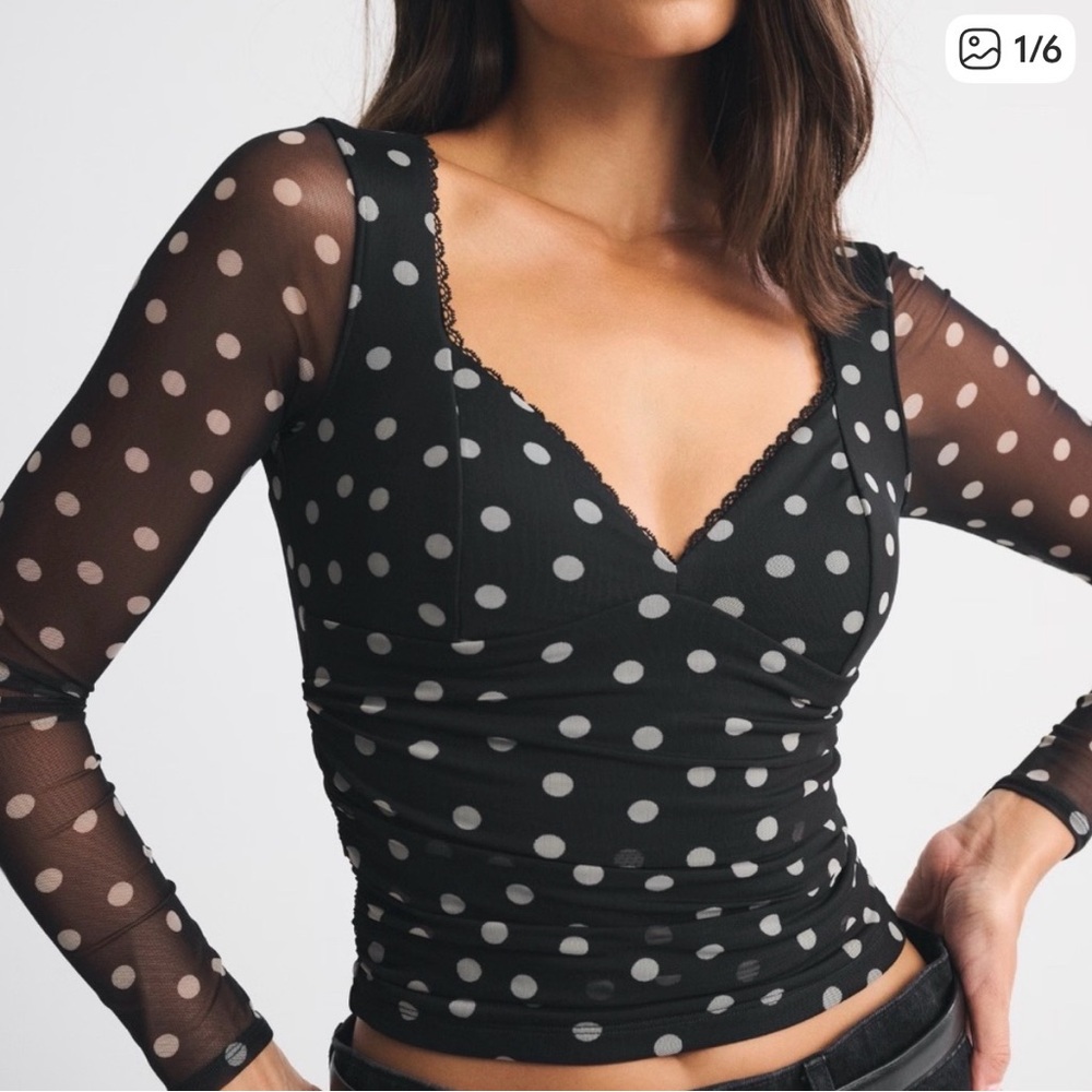 NWT Abercrombie Zoe Polka Dot Mesh Bra-free Top size L